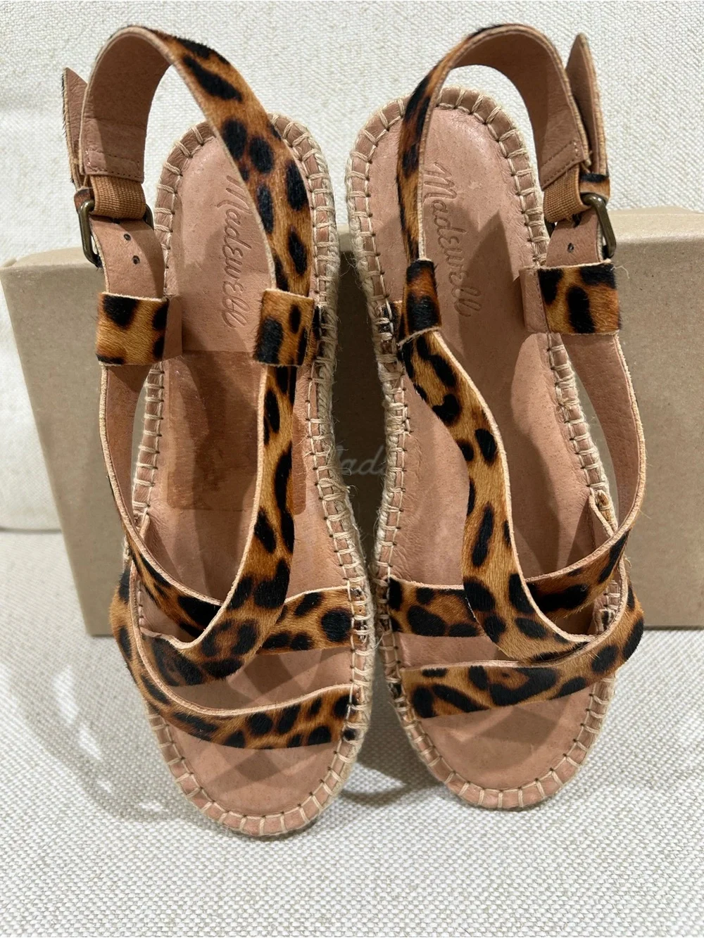 Madewell Leopard Espadrille Calf Hair Sandals Platform Strappy Size 8.5 NIB